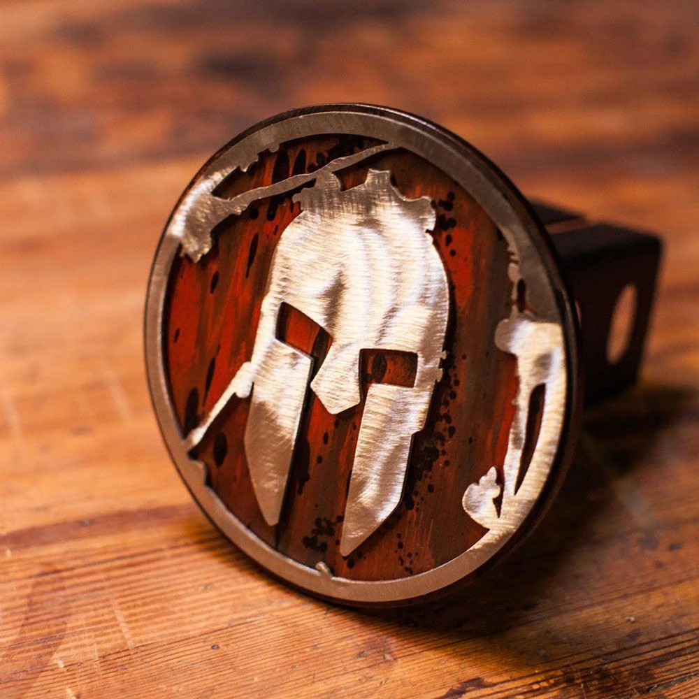 SPARTAN Helmet Trailer Hitch Cover- Weathered Red 1 SPARTAN Helmet Trailer Hitch Cover- Weathered Red